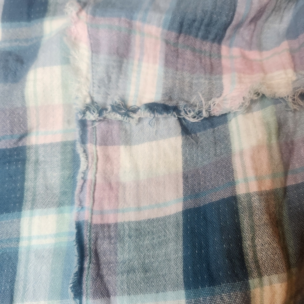 Lucky Brand Patchwork Plaid Distressed Sleeveless Flannel Shirt Size XL 79 MSRP - Picture 5 of 9
